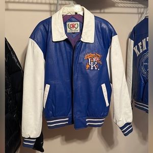 UK Varsity style genuine leather jacket. Nylon acetate lining.  Great condition.